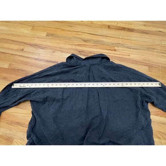 Free People Women's XS Black Shirt Semi-Sheer Button-Up Handkerchief-Hem Boho - Picture 9 of 11